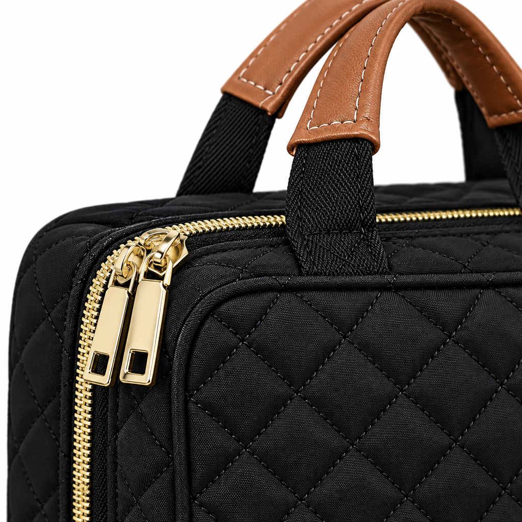 Close-up Gold Zipper Quilted Detail