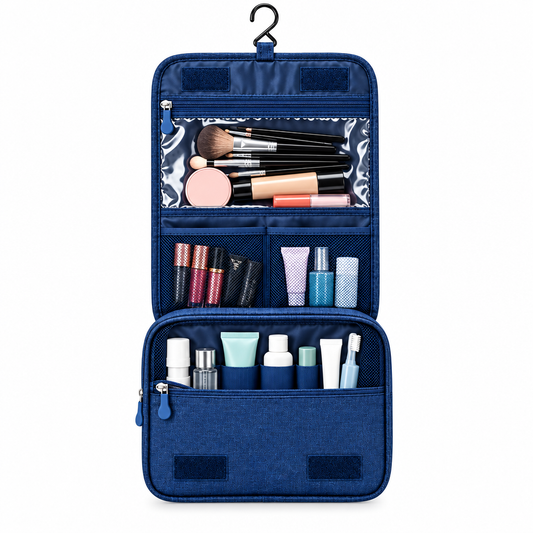 Navy Blue Toiletry Bag - White BG